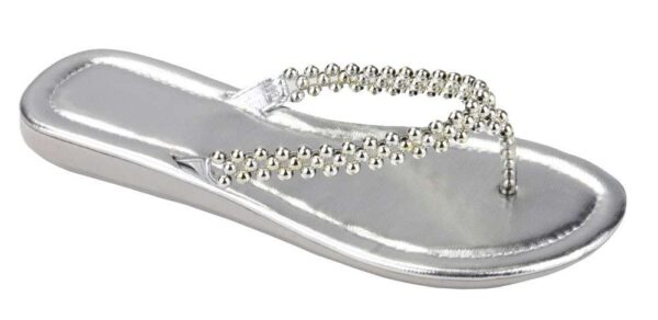 Womens beaded straps vintage flats silver flip-flop sandals