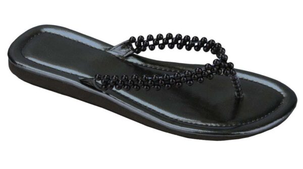 Womens beaded straps vintage flats black flip-flop sandals