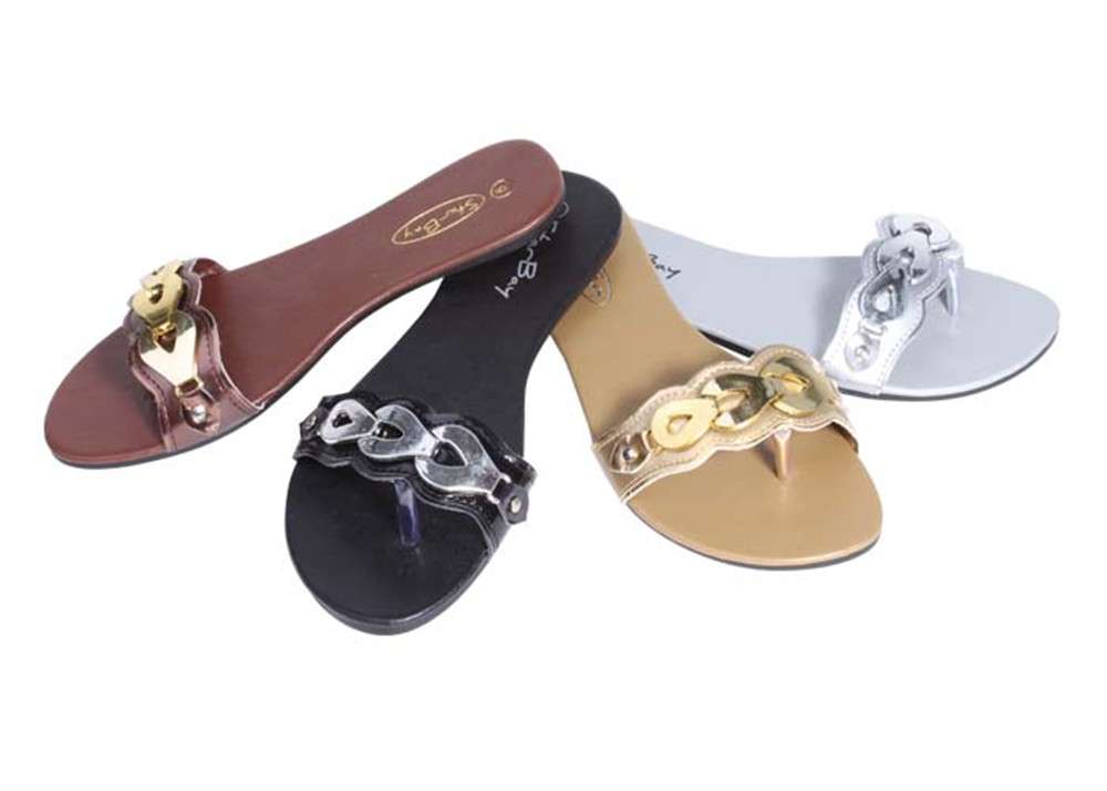Womens fashion slide sandals with chain metallic design
