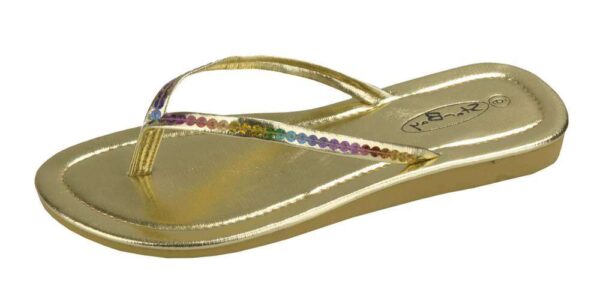 Womens metallic rainbow sequin strap flip-flops